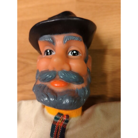 Fairytale Hand Puppet Man Black Hat Feather Plaid Tie Gray Beard Mustache - Picture 7 of 7